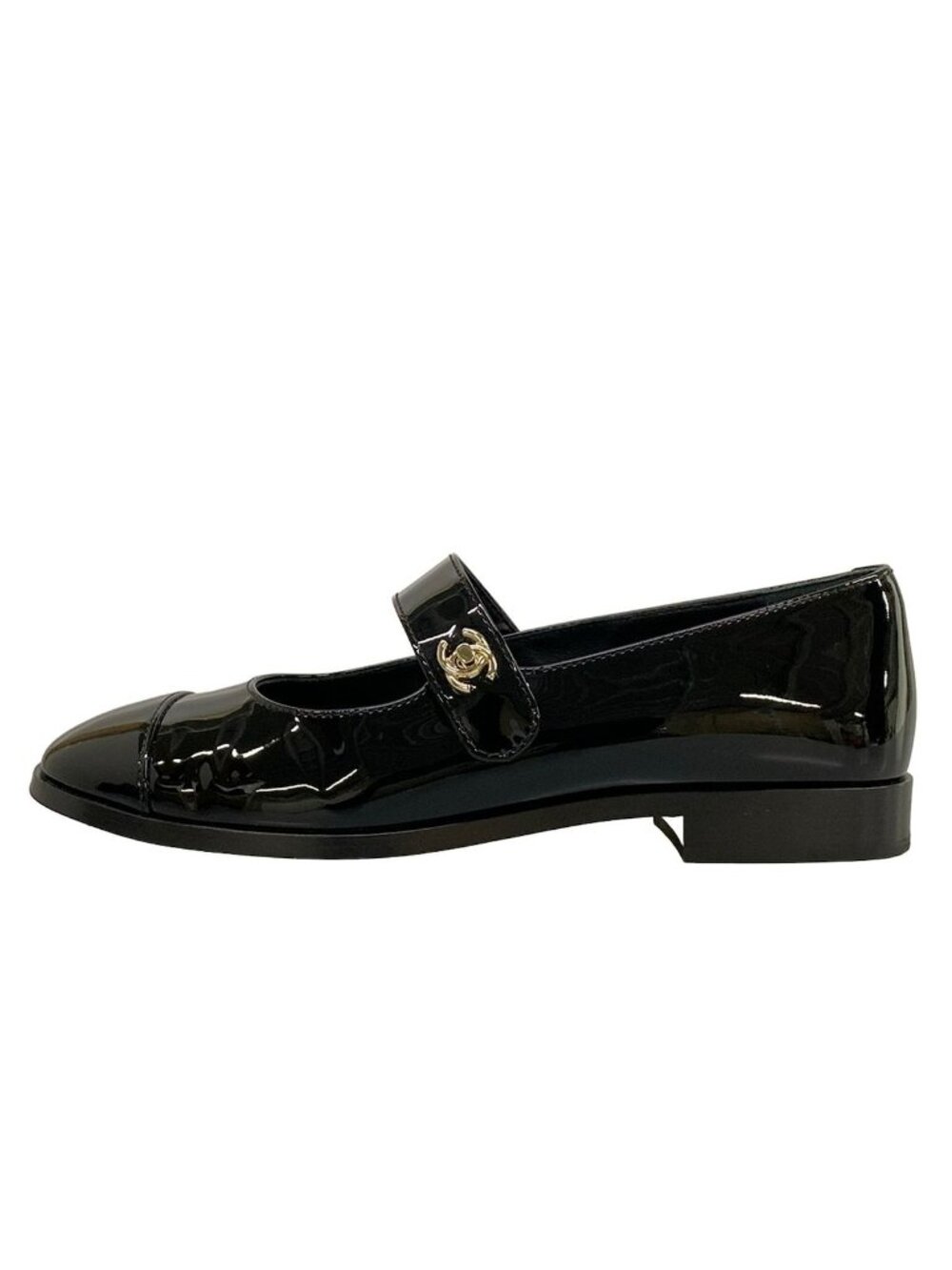 Chanel Pumps Mary Jane Black Gold Leather Heels